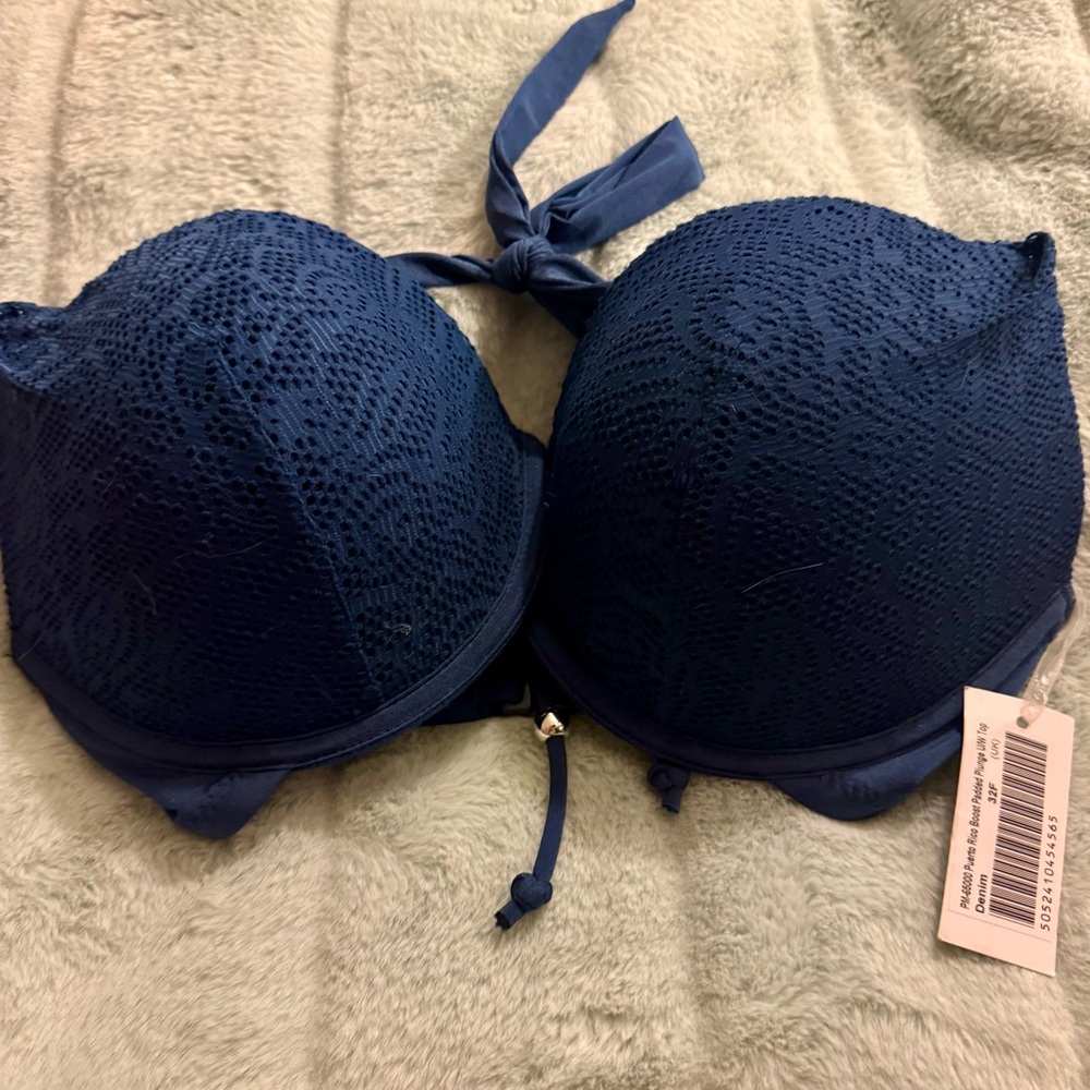 Pour Moi Puerto Rico Padded Plunge Halter Top in Denim